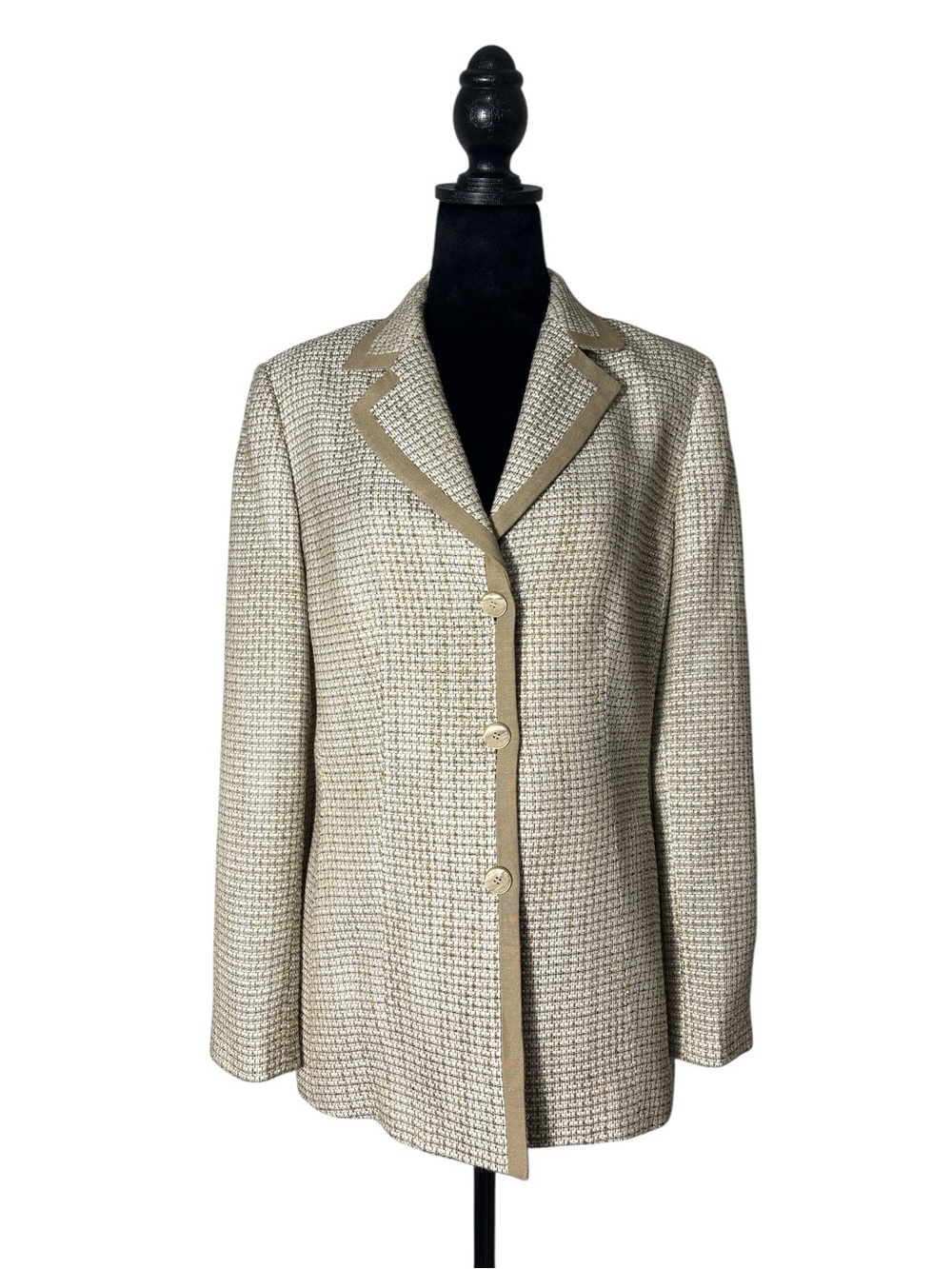 Le Suit Tan & Cream Textured Tweed Career Blazer Classic Neutral Size 10